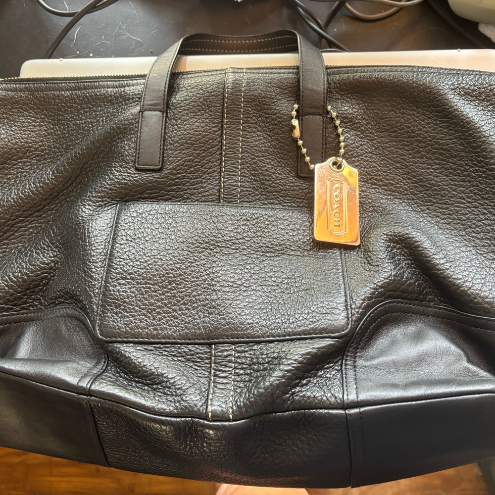 Coach Black Pebbled Leather Top Handle Tote Bag
